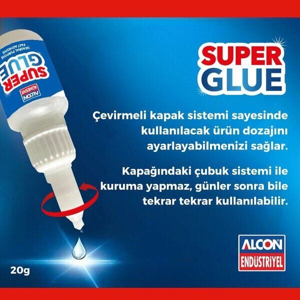 ALCON-M1212 (12 Lİ KOLİ) GENEL AMAÇLI HIZLI YAPIŞTIRICI 20GR MDF MUADİLİ SUPER GLUE