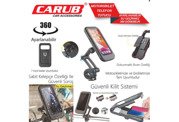 CARUP 5901961 TELEFON TUTUCU TELEFONLUK MOTORSİKLET SU GEÇİRMEZ GİDON MONTAJ SU GEÇİRMEZ DOKUNMATİK